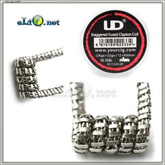 UD SS 316L Staggered Fuse Clapton Coil (26ga+32ga)*2+Ribbon. Намотка. Спираль.