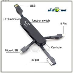 Швейцарская зарядка. 3-в-1 USB Adapter with Micro USB, 8 Pin, 30 Pin for iPad iPhone & Samsung