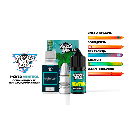 Флакон F*cked Lab Menthol Fresh Salt MIX Kit 50 мг зі смаком ментолу та солі на білому фоні