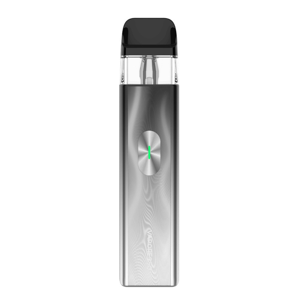Vaporesso XROS 4 Mini космічний сірий передній вигляд з картриджем та мундштуком