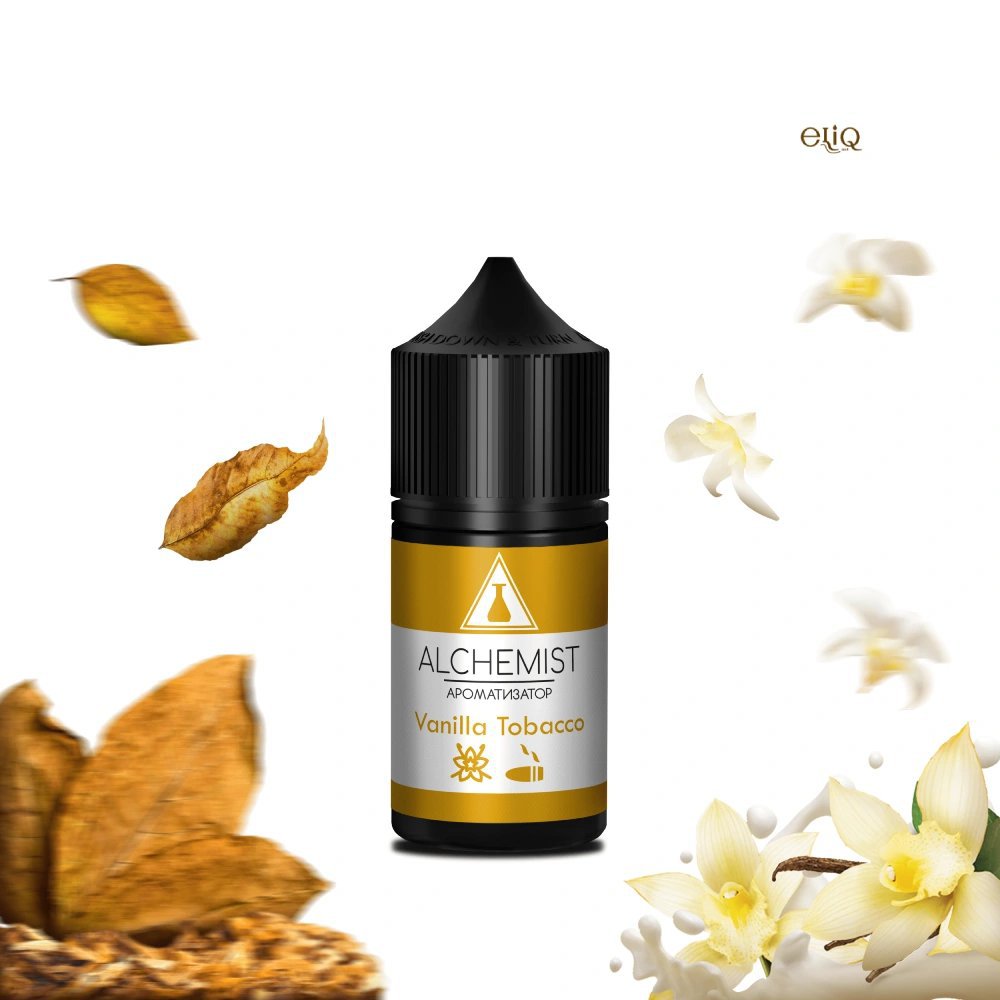 Аромамікс Alchemist Vanilla Tobacco 12мл з кремово-коричневим дизайном етикетки