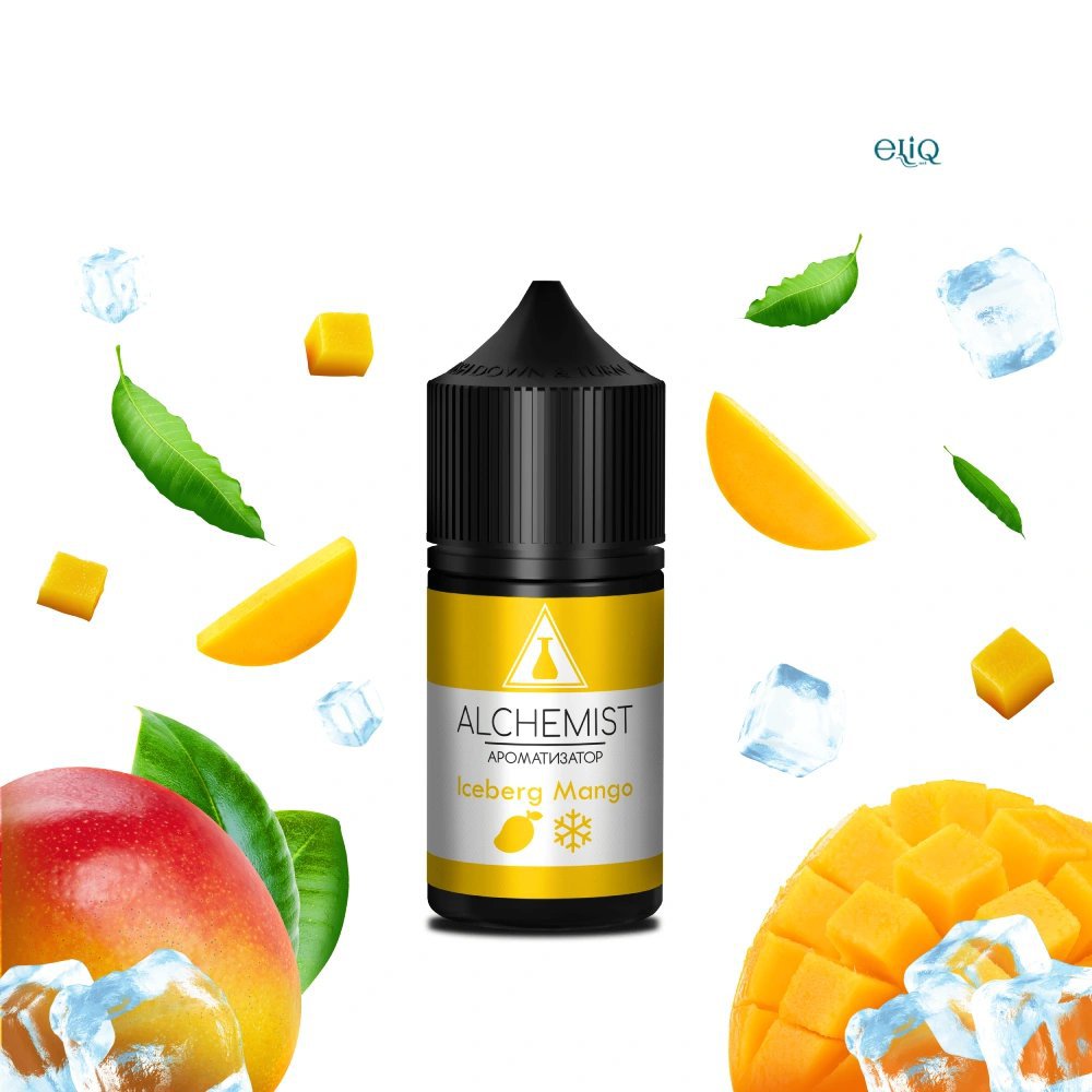 Аромамікс Alchemist Iceberg Mango 12мл з льодяно-жовтим дизайном