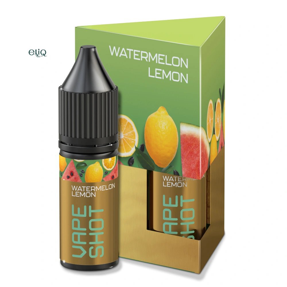 Набір VAPE SHOT Watermelon Lemon 15 мл — флакон перед коробкою на білому фоні