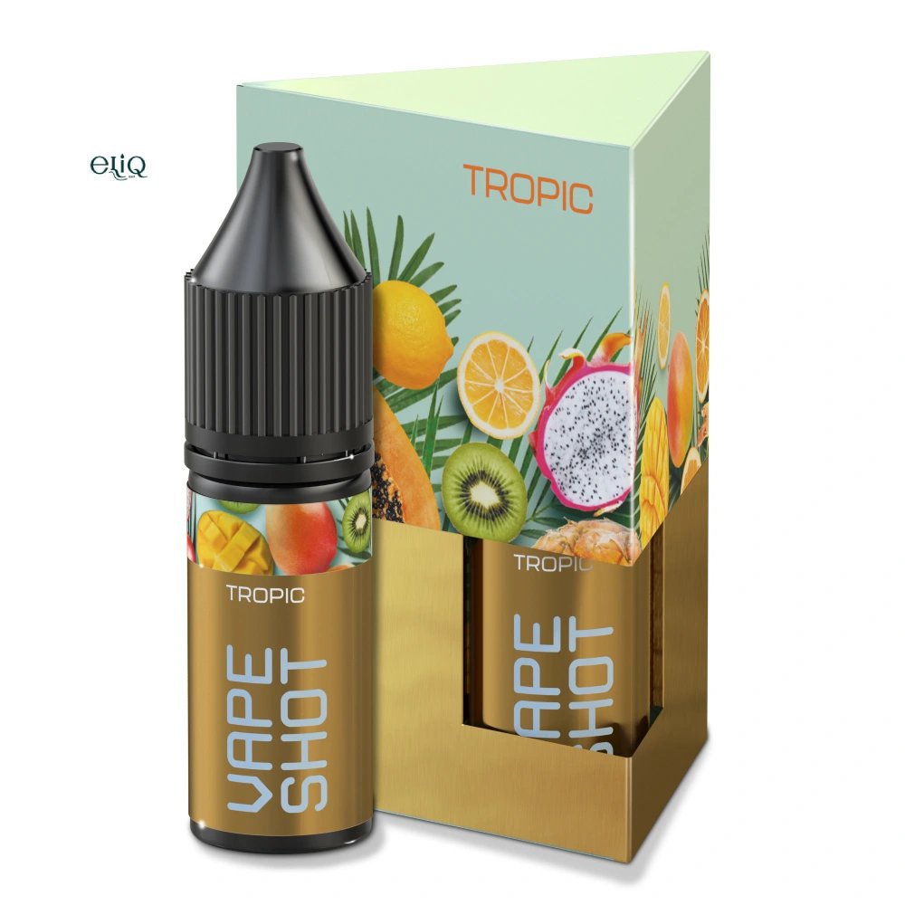 Набір VAPE SHOT Tropic 15 мл — флакон перед коробкою на білому фоні