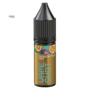 Флакон VAPE SHOT Passion Fruit - Mint 15 мл зі смаком маракуї та м’яти на білому фоні
