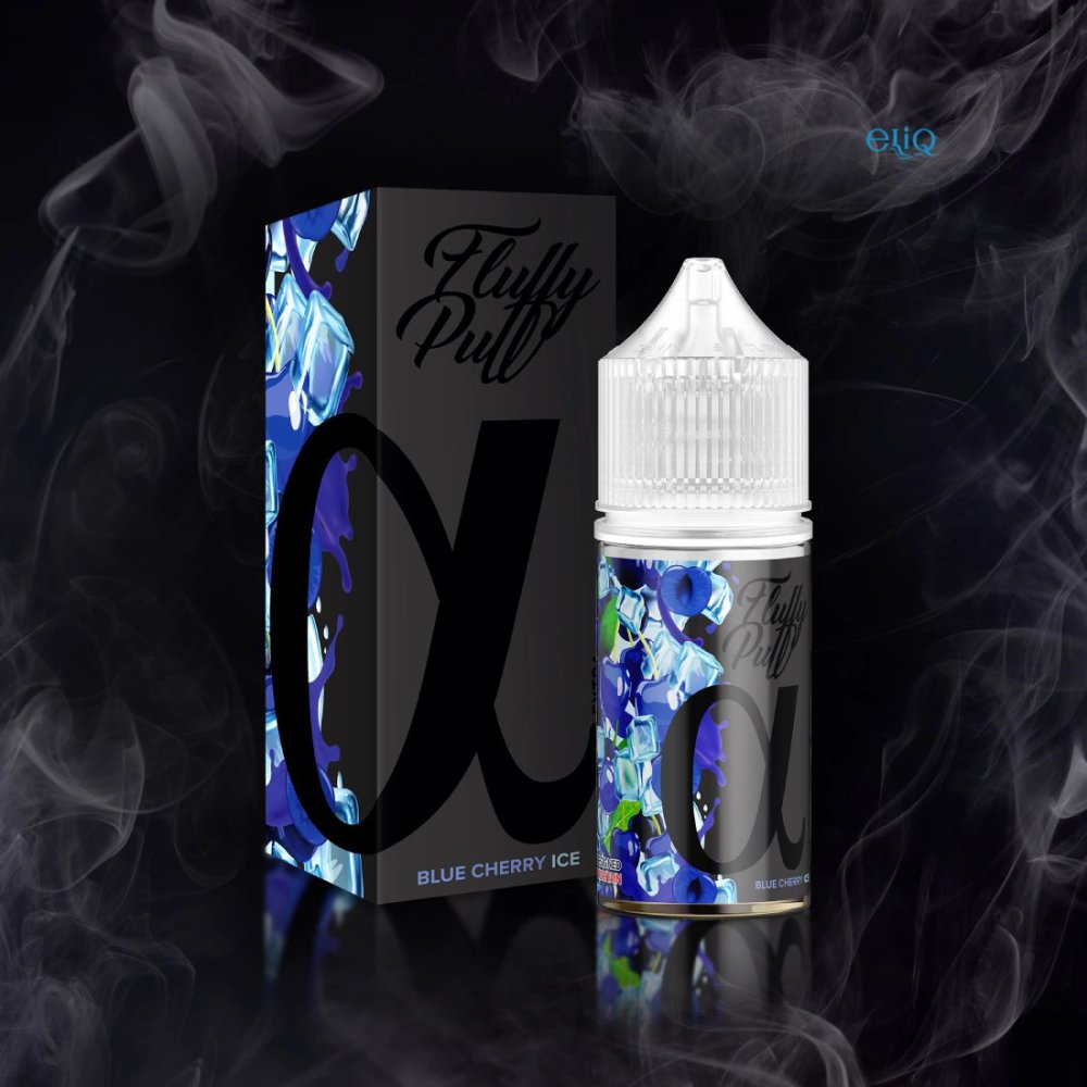 Флаффі Пафф Alpha Blue Cherry Ice крижана синя вишня з ментолом на вейп фоні із паром