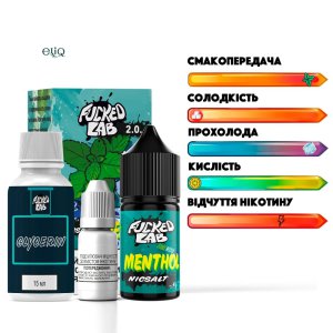 Набір F*cked Lab Menthol Fresh Salt MIX Kit 50 мг — флакон перед коробкою на білому фоні