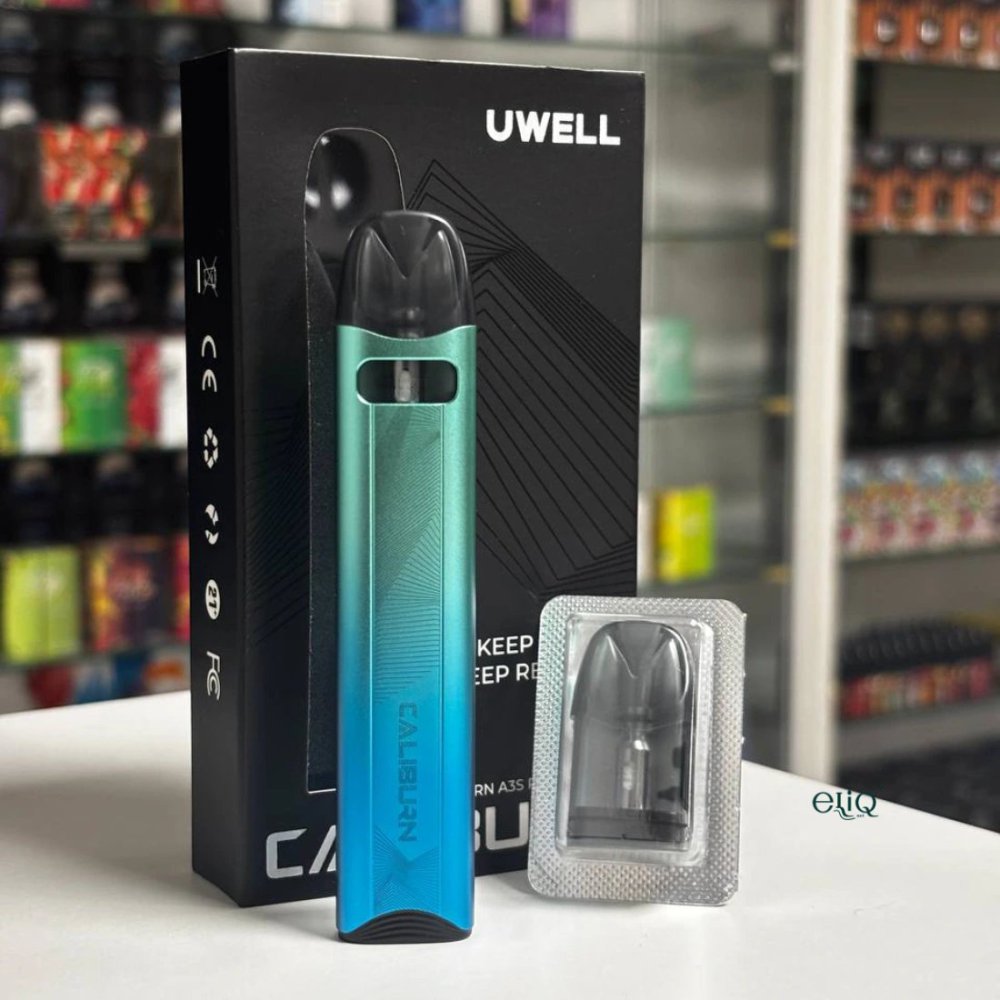 Uwell Caliburn A3S Lake Green лазурно-синя POD-система з автоматичною активацією та світловим логотипом