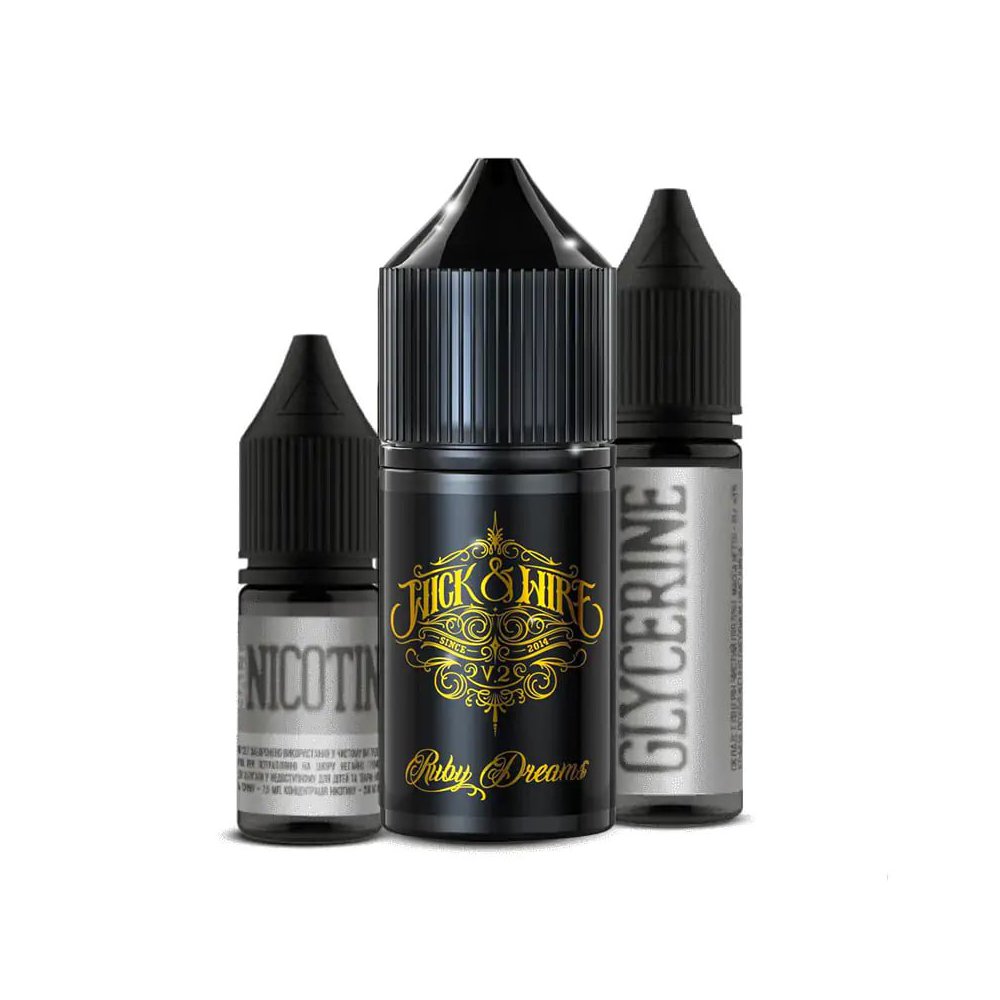 Компоненти набору: Всі складові Ruby Dreams Salt Mix Kit - рубіновий концентрат, гліцерин та преміум нікобустер.