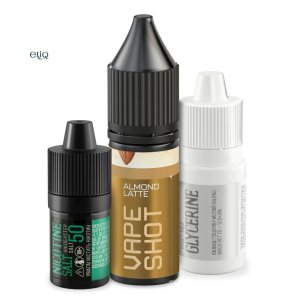 Vape Shot Almond Latte Компоненти набору: аромамікс 6 мл, нікобустер, глицерин у флаконі 15 мл