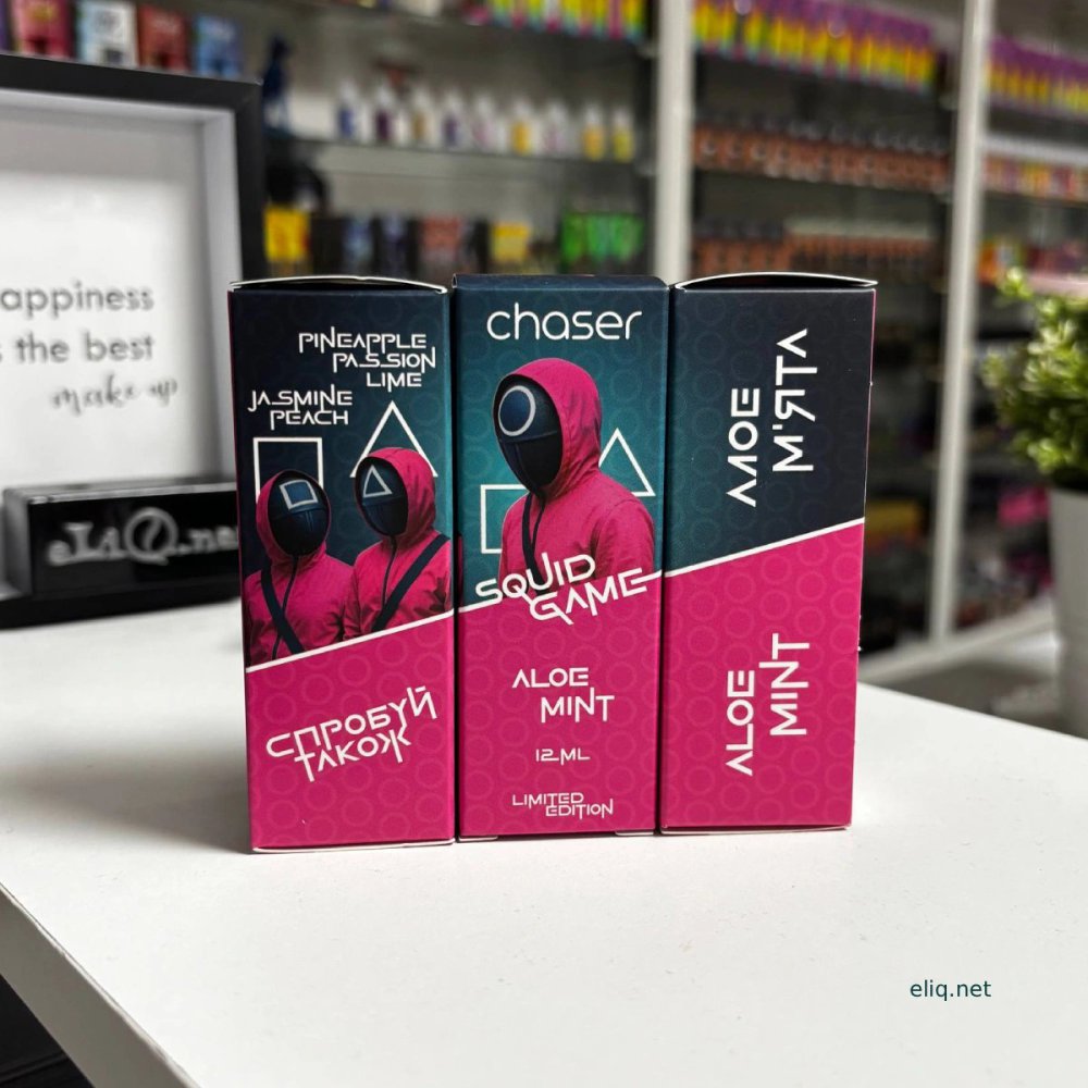 Комплектація набору Chaser Aloe Mint: аромамікс 12мл, нікобустер 50мг, гліцерин - все для приготування 30мл сольової рідини