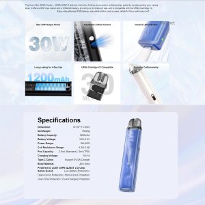 LOST VAPE Ursa Nano 3 POD System Glacial Blue 30W - Стильна под-система з Quest 2.0 деталі
